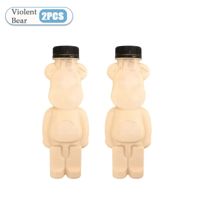 1-10PCS 500ml Violent Bear Milk Tea Bottle Disposable PET Transparent Juice Bottle Cartoon Bear Portable Juice Yogurt Bottle Vue Violent Bear-2PCS 500ml