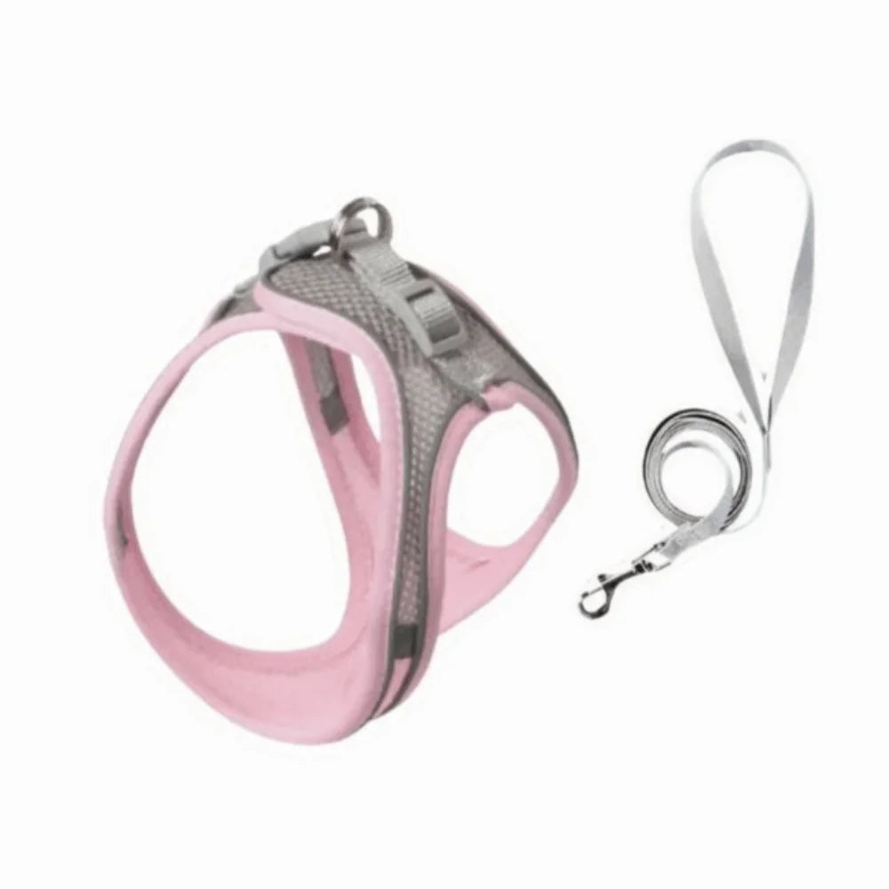 Anti-Breakage Pet Harnesses and Leashes Set Reflective Breathable Vest-Style Harness Anti-Break-Free Soft Mesh Vue Pink XXS