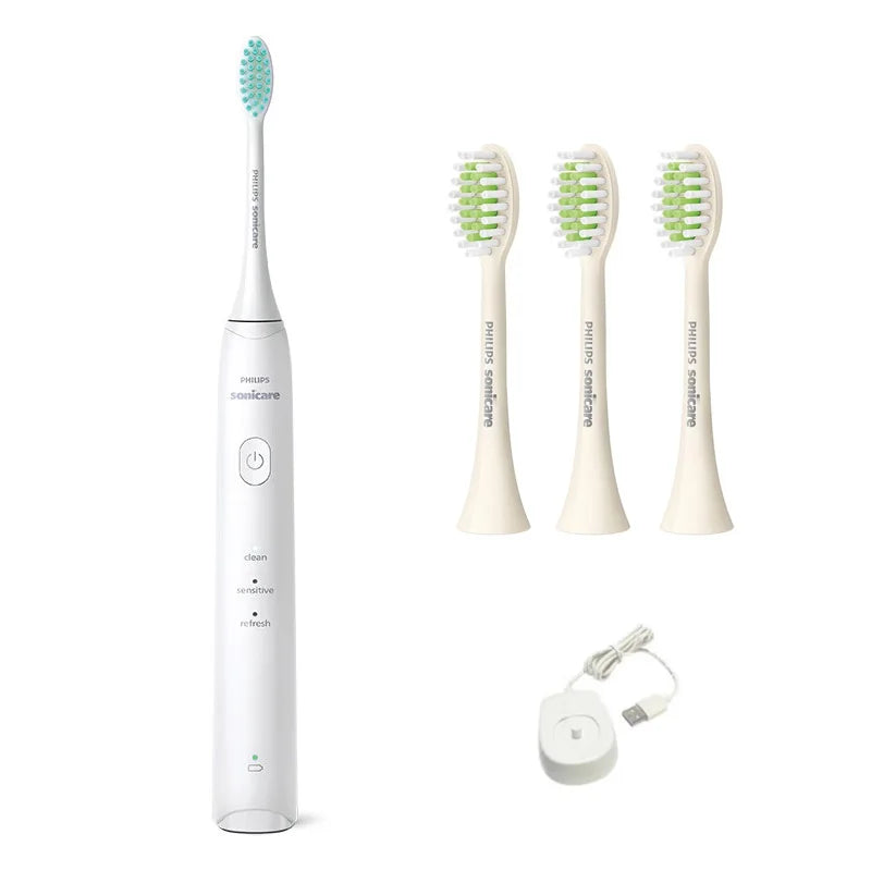 PHILIPS Adult Electric Toothbrush Rechargeable Oral Care Toothbrush Deep Cleaning With 3 Modes 2-Minute Timer Gift For Lover Vue White 4 brush heads