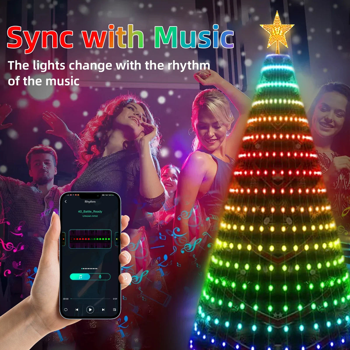Christmas Advent Smart Christmas Tree Lights DIY Multicolor Fairy LED Star String Waterfall Christmas Gift APP Bluetooth Home Vue