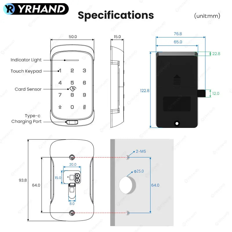 YRHAND Smart Cabinet Lock APP Control, Keypad & RFID Card Entry,Dual Authentication,Remote Access for Home Office Drawer Safe Vue