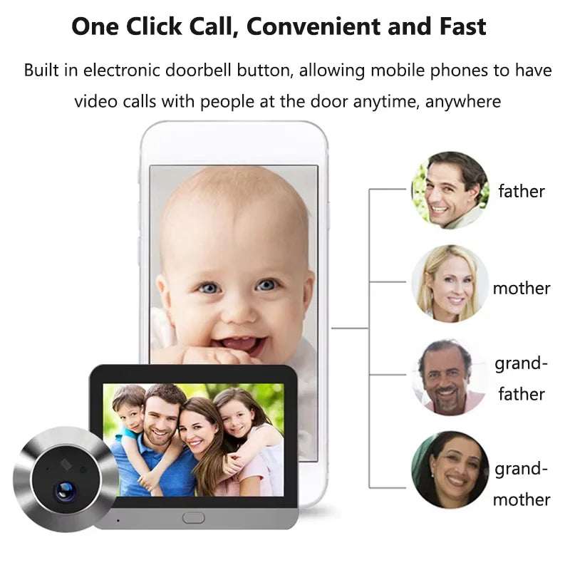 4.3 Inch 1080P Smart Tuya WiFi Video Doorbell Eye Peephole Camera PIR Motion Detection Two Way Audio Digital Door Viewer Vue