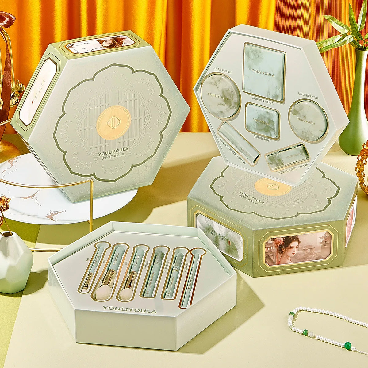 Ancient Charm Fresh Breeze Makeup Set Cosmetics Full Set Chinese Style Makeup Gift Box Holiday Gift with Makeup Brush Set Vue