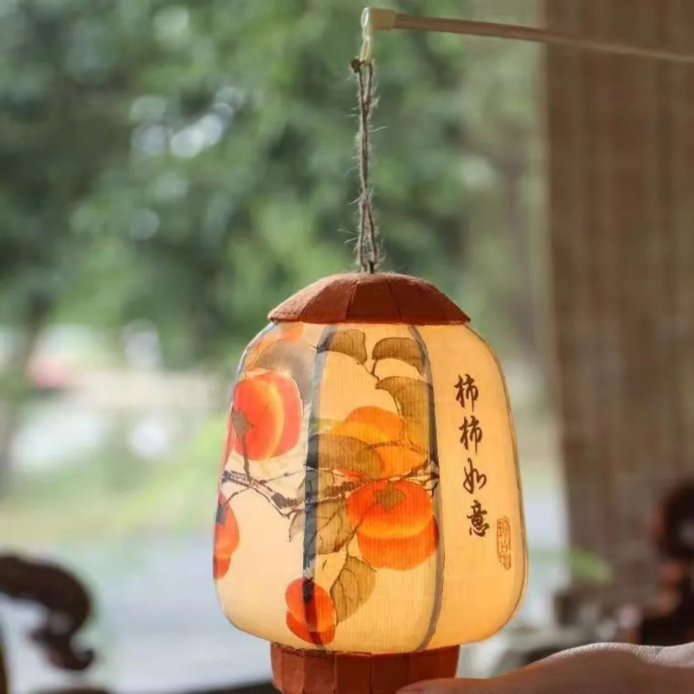 Ancient Style Autumn Festival Decorative Lantern Vintage Blessing Word Lantern Material Kit Luminous DIY Handheld Classic Light Vue Persimmon one size