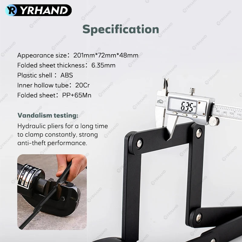 YRHAND Ttlock Unlock Bicycle Foldable Bike Lock Road Fold Lock High Security IP67 Anti-Theft Scooter Electric E-Bike Smart Lock Vue
