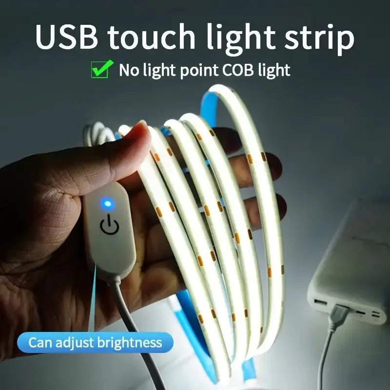LED COB Light Strip Touch Dimmer Flexible Diode Tape 5V USB Linear Indoor Lighting Lamp Room DIY TV Mirror Backlight Wall Decor Vue