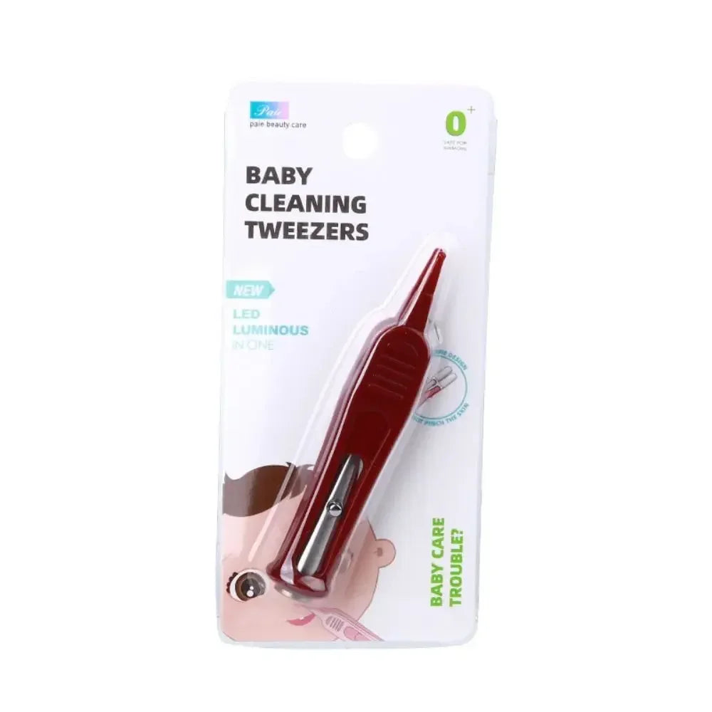 1PC Infants Clean Booger Clip Baby DigEar Nose Navel Safety Tweezers Safe Forceps Cleaning Supplies Forceps With LED Light Vue M260 wine red