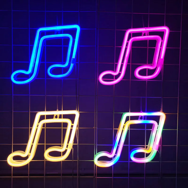 Musical Notes LED Neon Sign USB/Battery Powered LED Light for Bedroom Room Decoration Gift Night Light Decoration Party Holiday Vue