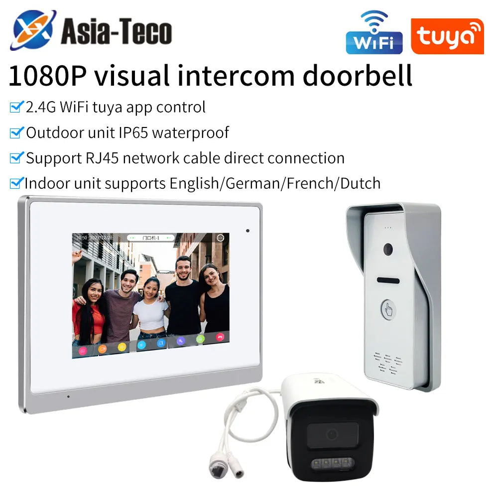 Tuya Wifi 7-Inch 1080P IP Video Doorbell Intercom System for Home Video Door Phone Poe Switch 65 Waterproof Door Bell App Unlock Vue