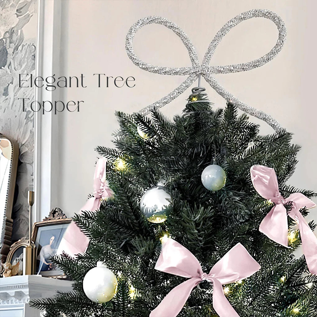 Christmas Rhinestone Bow Tree Topper – Gold & Silver Sparkle Christmas Tree Topper Vue