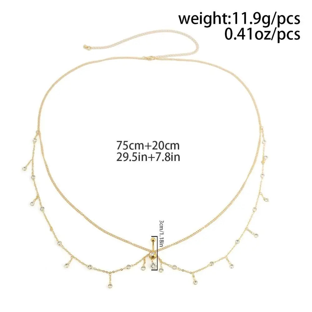 Water Drop Pendant Boho Waist Chain Double Layer Sparkling Zircon