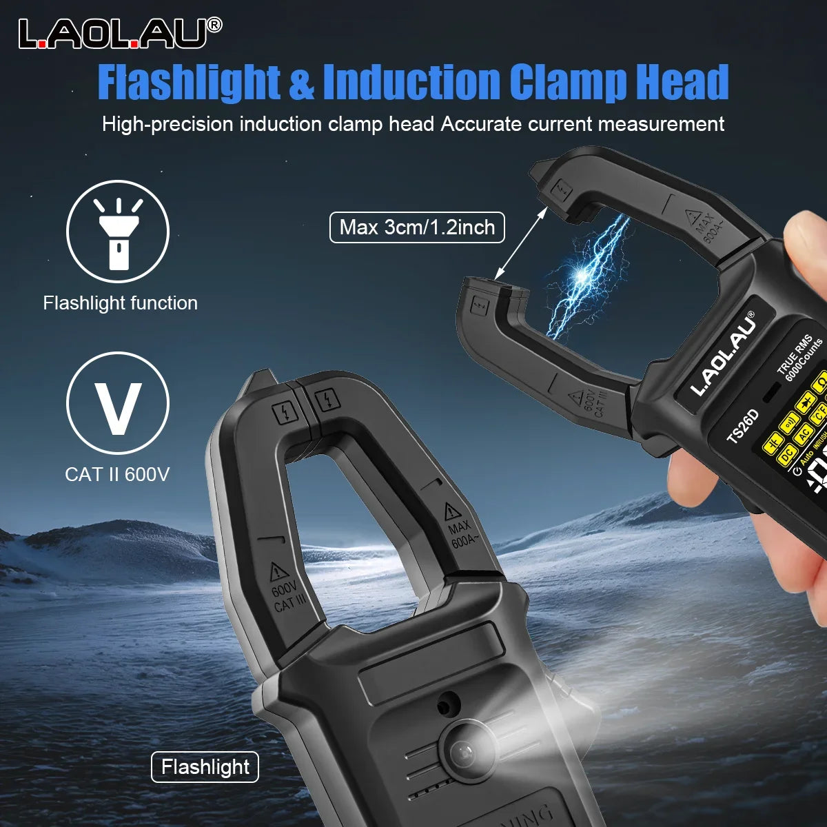 LAOLAU Digital Clamp Multimeter Phase Sequence AUTO Range Color Screen Rechargeable AC/DC Current Electric Tester TS26A TS26D Vue