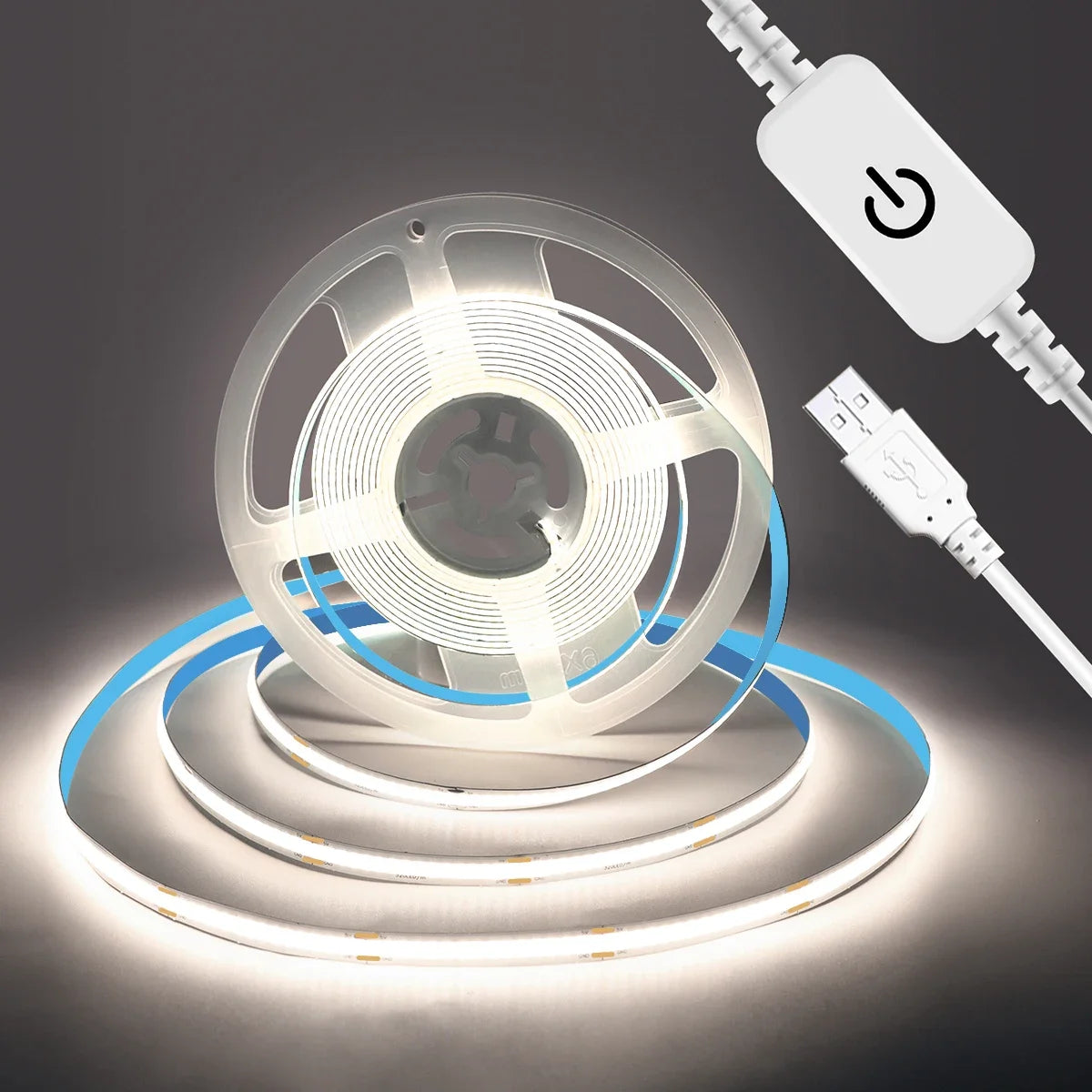5V COB LED Light Strip USB Bendable Flexible LED strip with Touch Sensor Dimmer for Room TV Backlight Cabinet Adhesive Light Vue Natural White 5m