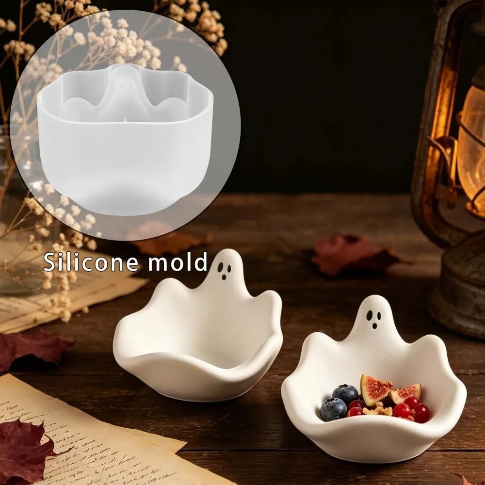 Halloween Theme Ghost Storage Bowl Mold Soft Silicone DIY Handmade Jewelry Storage Tray Mold Non-Stick Gypsum Ornament Mold Vue