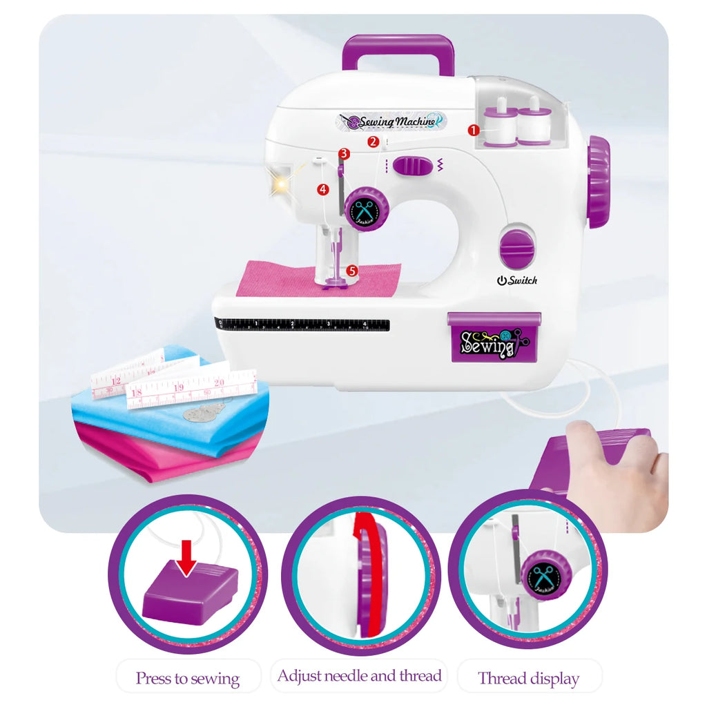 Sewing Machine Toys, Portable Battery Powered Sewing Machine with Measuring Tape and Fabric, Gifts for Kids not Include Battery Vue