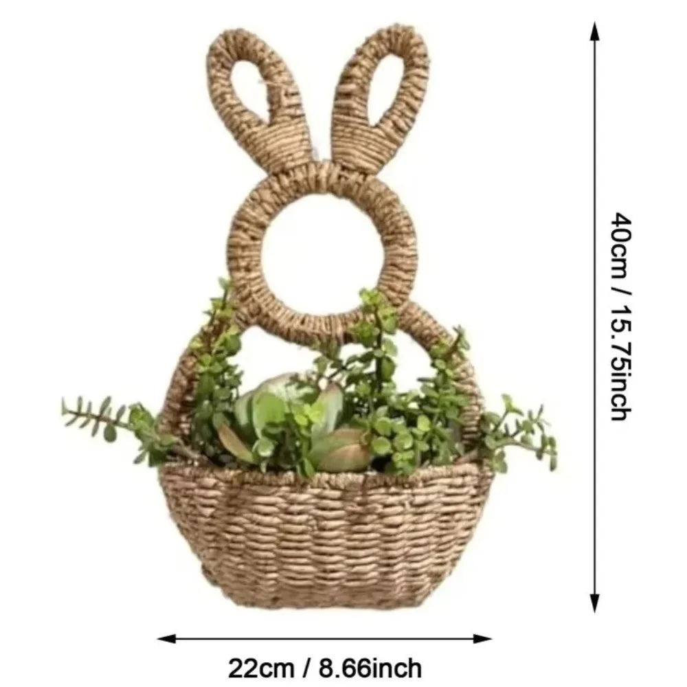 Hand Woven Easter Bunny Basket Natural Willow Handmade Easter Wall Pocket Gift Holder Cute Rabbit Plant Hanging Basket Vue