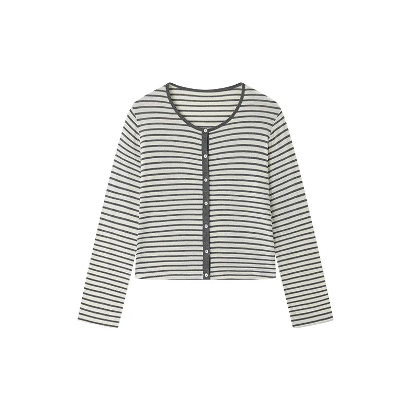 Striped Linen Cardigan for Women, Button Down Shirt, Summer Blouse, Breathable Thin Fabric, Daily Office Vue M 1PCS-KS-T-pattern