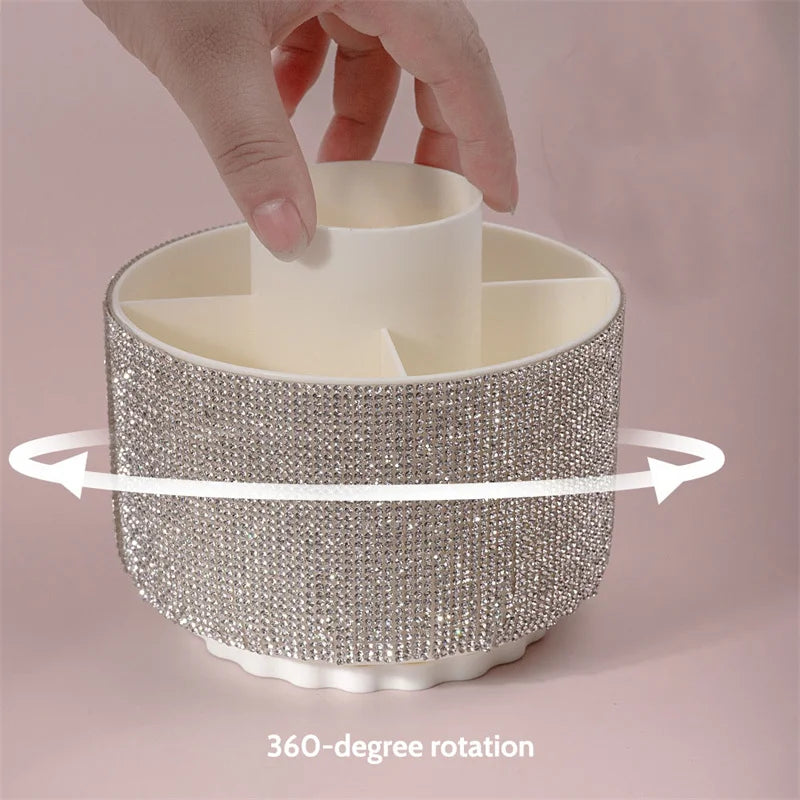 360° Rotating Makeup Brush Holder Spinning Diamond Comestic Tools Organizer Multi-Compartment Nail Brush Makeup Tool Organizer Vue