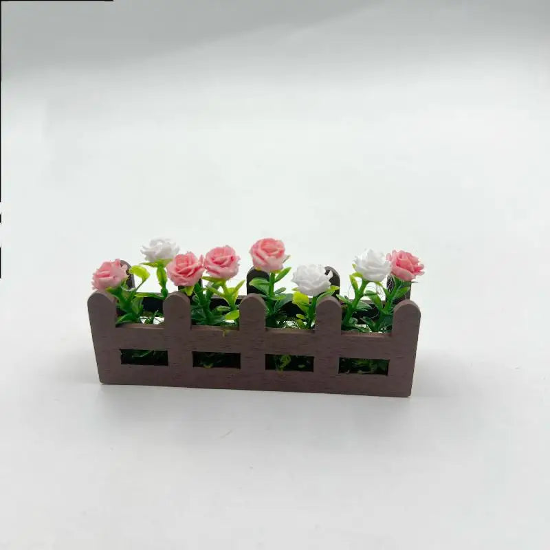 1Pcs Garden Lifelike Artificial Flower Miniature Potted Plants Decoration 1:12 Scale Dollhouse Simulated Rose Flowers Ornament Vue A4