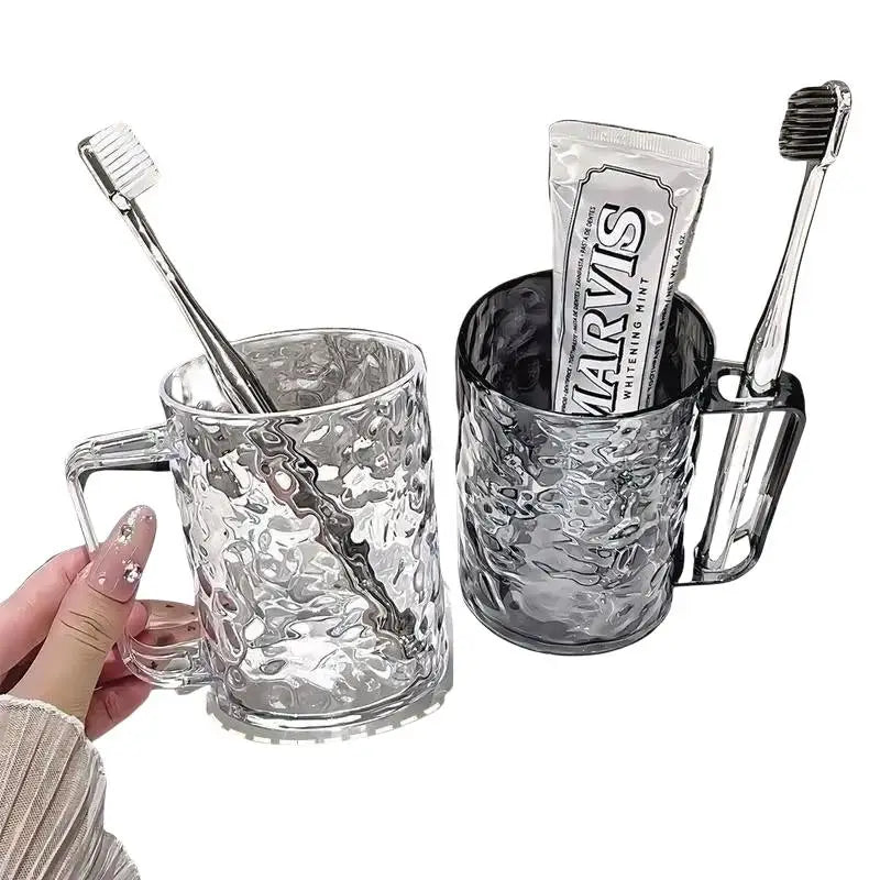 Toothbrush Cup Plastic Handle Transparent Holder for Home Dormitory Travel Kids and Adult Daily Bathroom Use Vue