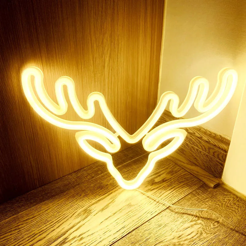 Tiki Neon Sign Lights USB/Battery Powered LED Deer Head Bar Light for Room Decoration Gift Night Light Party Holiday N300 Vue