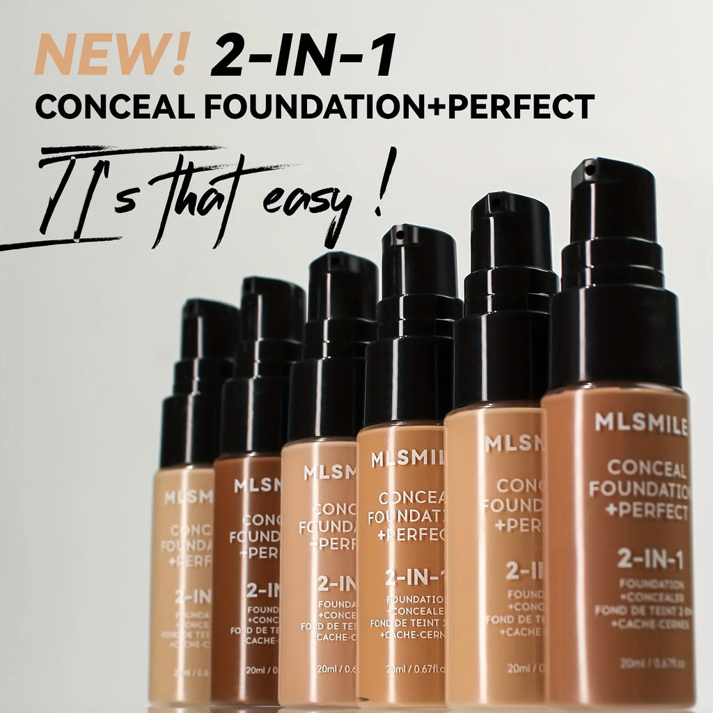 2-In-1 Oil Control Liquid Foundation And Conceal, Full Coverage Long Lasting Waterproof Foundation Makeup Vue