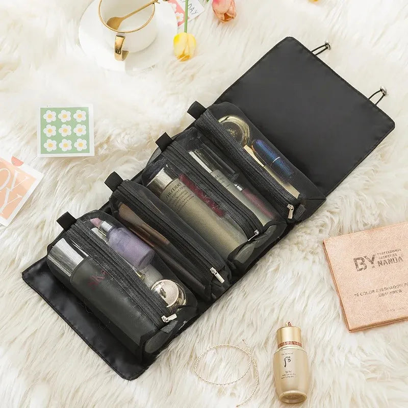 4-in-1 Detachable Large Capacity Cosmetic Bag Portable Travel Makeup Storage Toiletry Bag with Folding Design for Women Vue black