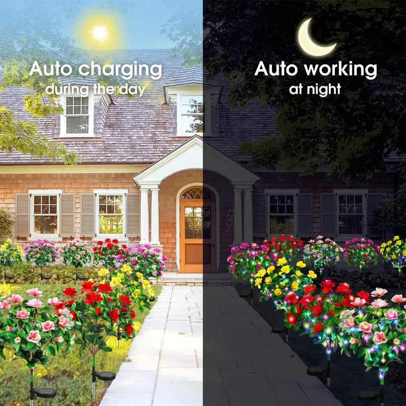 Waterproof LED Solar Rhododendron Flower Lights Outdoor Decorative Garden Lighting for Lawn Path Yard Wedding Holiday Party Vue