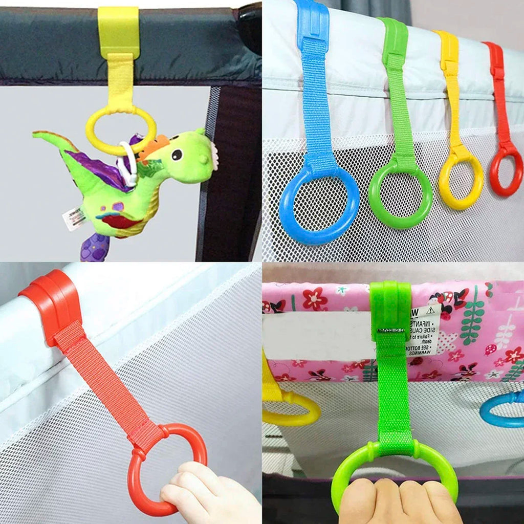 vvocci 4pcs Cot Rings Walking Baby Crib Pull Rings for Walking Training Assistant Rings Baby Stand up Ring Protection Ergonomic Vue