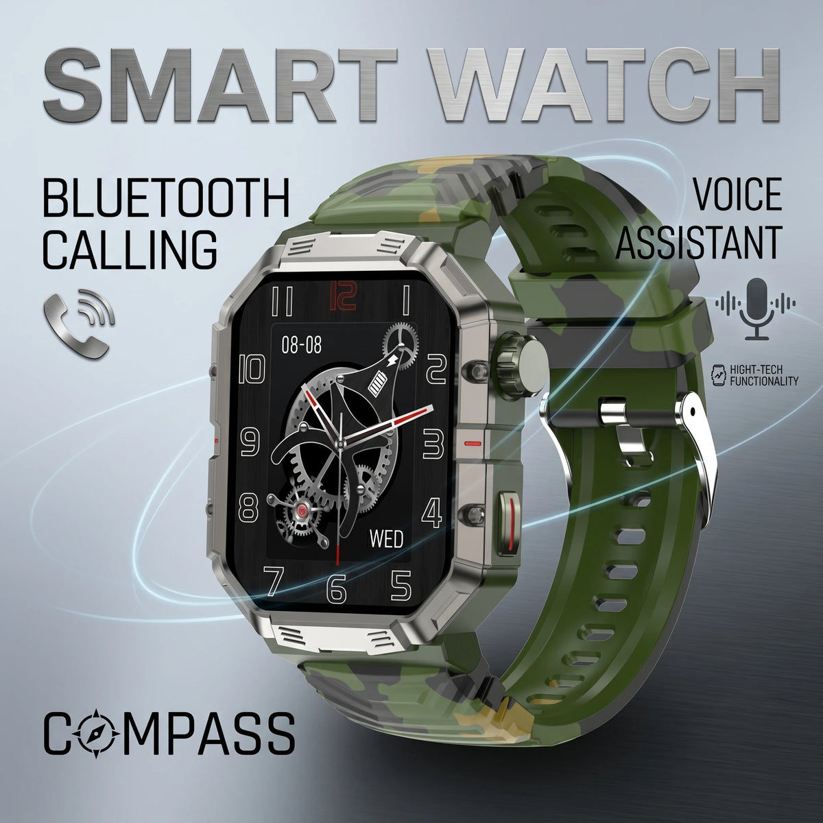GW55 Smart Watch Compass Bluetooth Call Ai Voice Assistant 3ATM IP68 Waterproof Health Monitor Outdoor Sports Smartwatch Men Vue