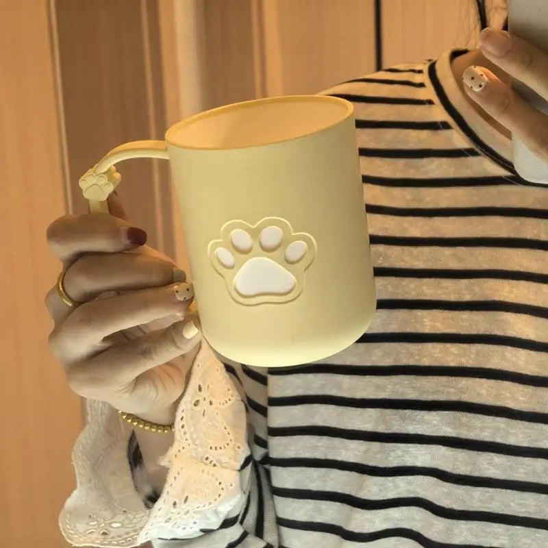 Cute Cartoon Cat Paw Couples Plastic Mouthwash Toothbrush Cup With Handle Home Bathroom Tumblers Portable Toothbrush Holder Vue A2