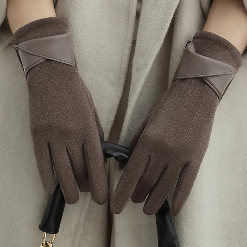 1 Pair Suede Gloves For Women Winter Velvet Gloves Elegant Touch Screen Gloves Riding Driving Keep Warm Outdoor Christmas Gift Vue