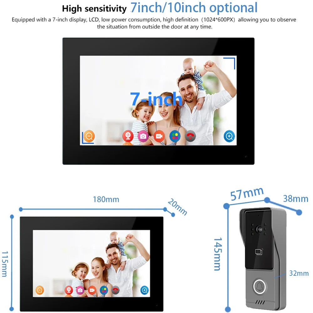 WiFi Touch Screen Intelligent Video Intercom Kit with Access Control Function, Video Doorbell Supporting Tuya App Vue