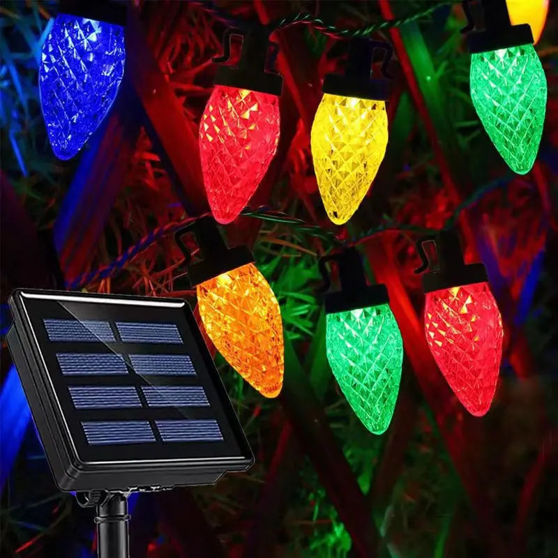 LEDS Christmas String Lights Outdoor Solar Lights C7 Bulbs Garland Fairy Lights Outdoor Lighting Xmas Tree Decor Vue