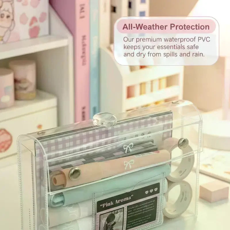 PVC Transparent Button Pencil Case Large Capacity Vertical Simple Ins Style Student Desktop Finishing Niche Stationery Storage Vue