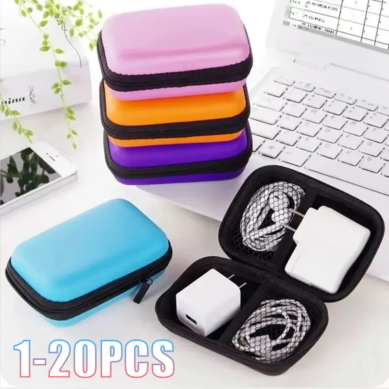 1-20PCS Earphone Storage Box with Mesh Pocket for Headphones Charger Cable Organizer Protective Case Lightweight Vue