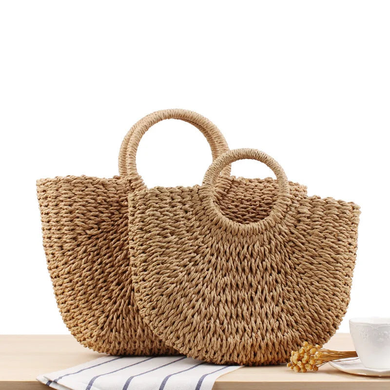 Summer Handmade Bags Women Beach Weaving Ladies Straw Bag Wrapped