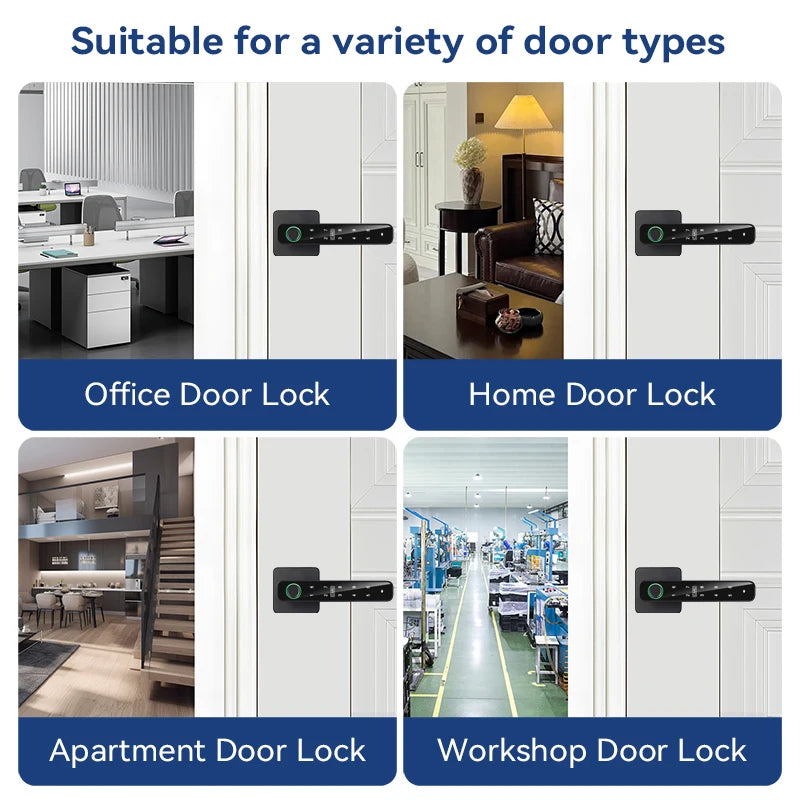 XSDTS Tuya Handle Fingerprint Key Card Digital Smart Door Lock Keypad Key Entry Electronic Lock Home House Apartment Vue