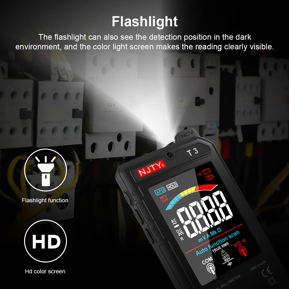 NJTY T3 MINI Smart Digital Multimeter Color Screen USB Rechargeable 4000 Counts Auto Ranging Voltage Resistance NCV Live Wire Vue