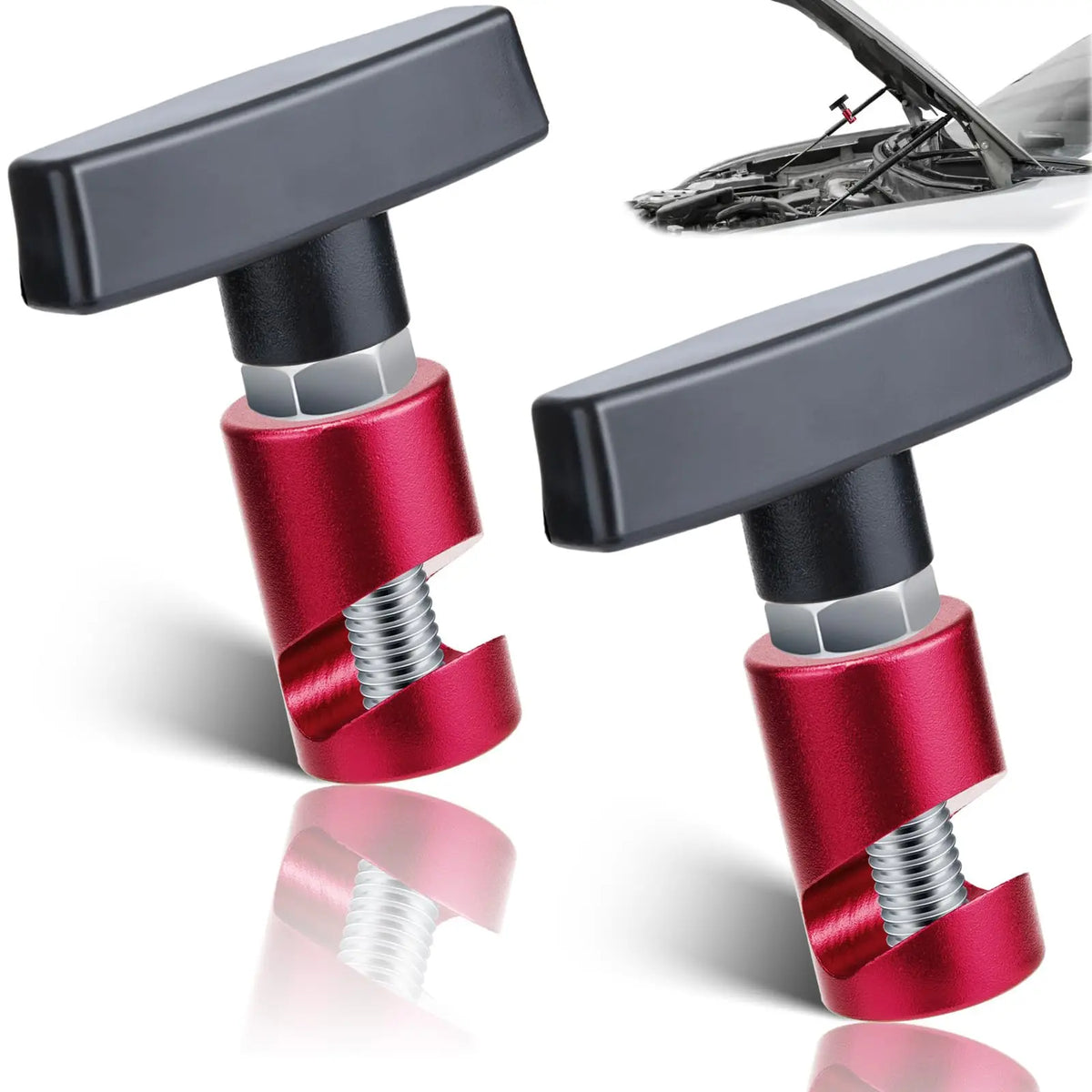 Metal Car Hood Strut Clamp, 11 mm Anti-Slip Lift Support Clamp, Universal Hood Holder for Car, Automotive Tools Engine Hood Prop Vue 2 Pcs Red