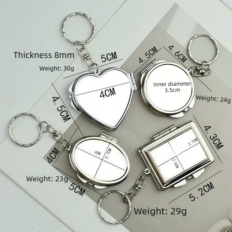 Mini Keychain Mirror Folding Pocket Double Makeup Mirror Heart-Shaped Round Cosmetic Mirror Small Portable for Travel Vue