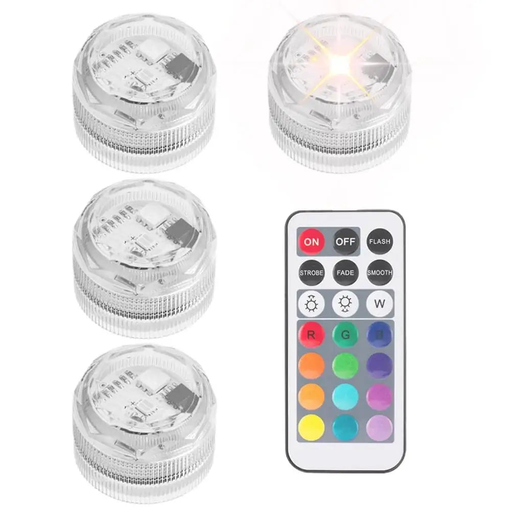 4pcs 13Colors 4 Modes Submersible LED Lights Wireless Remote Control Reusable Light for Birthday Decorations Spa Halloween Vue A