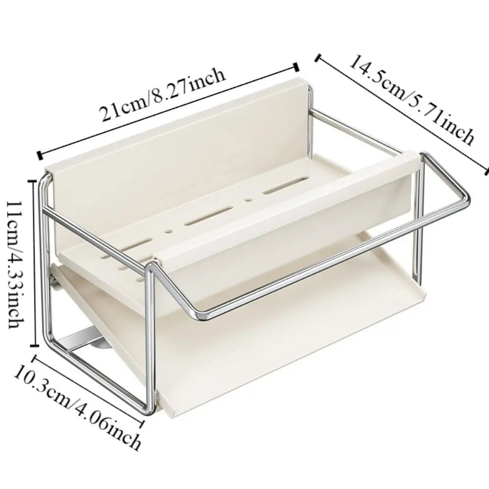 Carbon Steel/Stainless Steel Kitchen Sink Rack Self Drain Space Saving Sponge Holder Auto Drain Tray Suction Cup Dish Soap Rack Vue