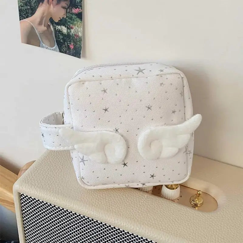 Print Wings Star Dots Pencil Case Y2k Desktop Storage Korean Style Pen Bag Large Capacity Stationery Storage Vue A5