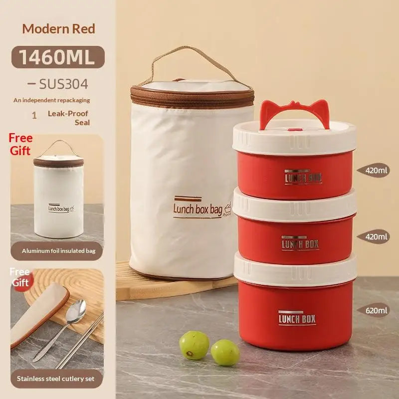 304 Stainless Steel Heat Preservation Lunch Box Round Food Container Large Capacity Cat Ear Handle〔CC11〕 Vue A12