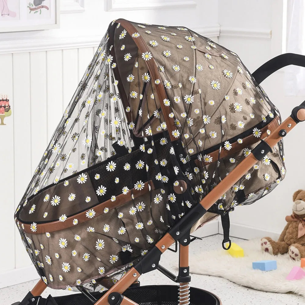 Fully Covered Baby Cart Sunshade Mosquito Net Breathable Vue Black-Daisy