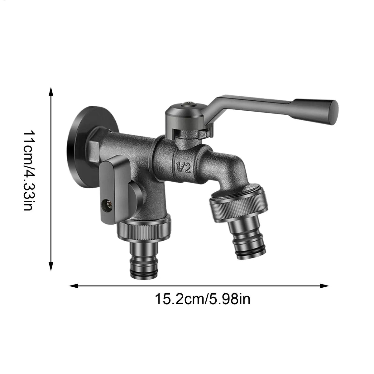 Anti-Freeze 2Way Water Faucet, Double Outlet Garden Tap With Precise Flow Contro D ual Hose Splitter For Irrigation Car Washing Vue