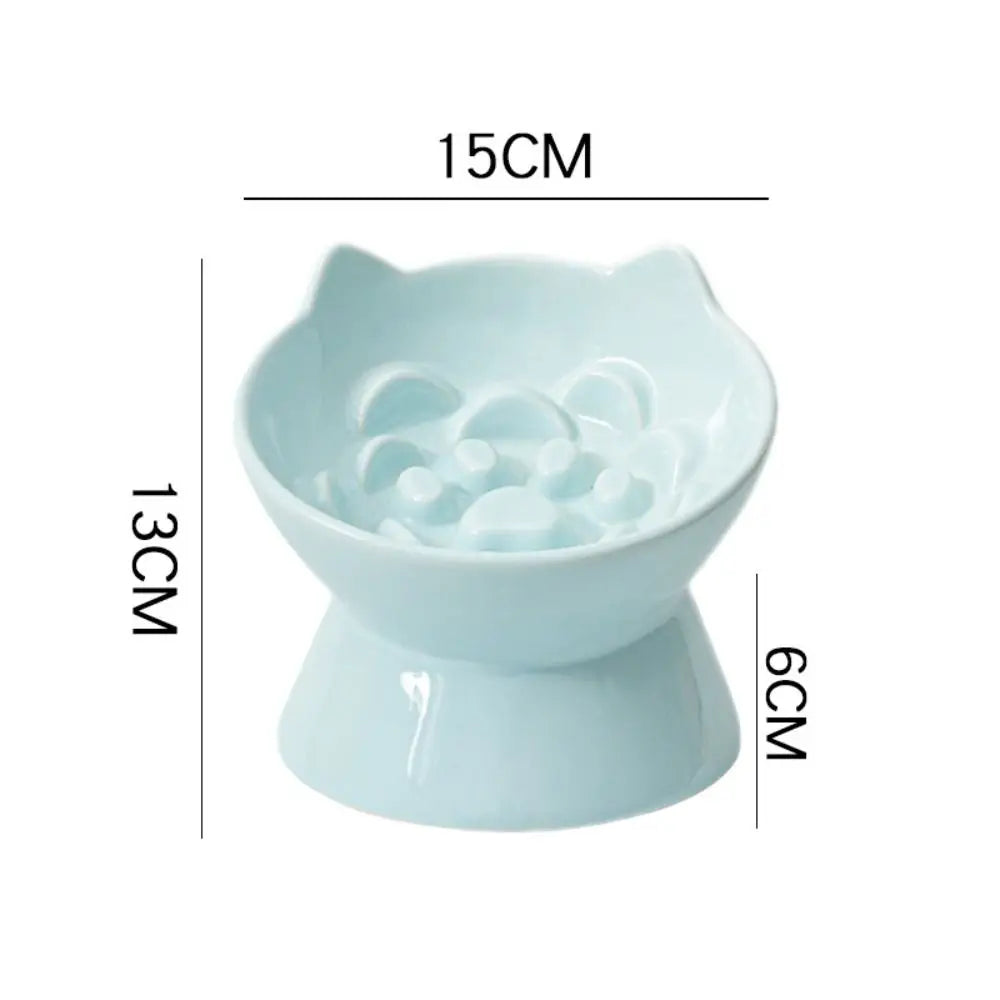 Ceramic Cat Slow Food Bowl Cute Slanted Mouth Dog Feeding Basin Creative Large Capacity Pet High Foot Bowl Kitten Puppy Vue
