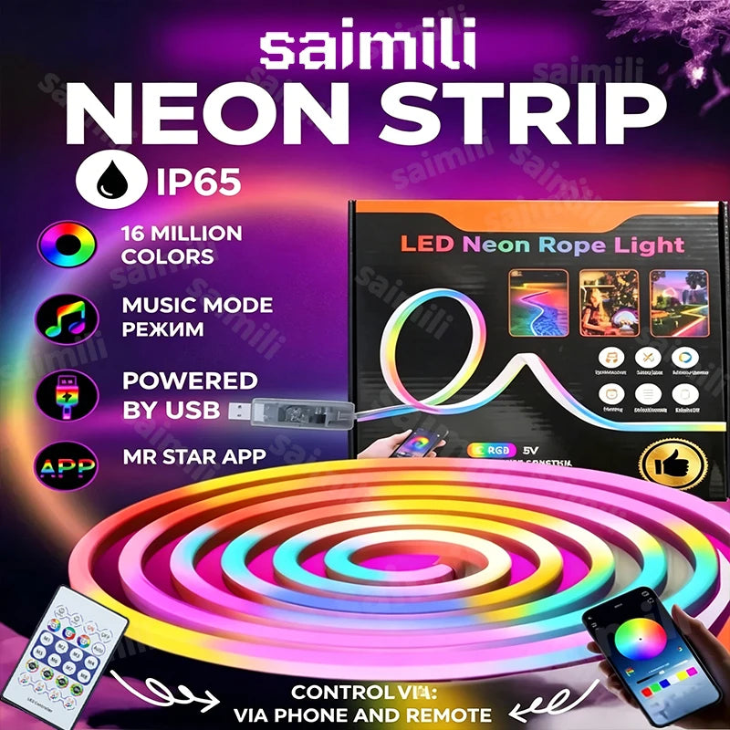 Smart Bluetooth Colorful RGB LED Strip Neon Light 1M 2M 3M 5M With 5V USB Remoter LED Dimmer Night Room Table Cabient Lamp Decor Vue