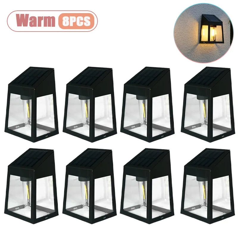 1-10PCS Solar Garden Wall Lantern Outdoor Waterproof Tungsten Filament Glow for Courtyard Fence Decorative Exterior Lighting Vue Warm-8PCS